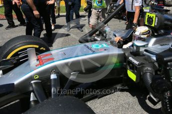 World © Octane Photographic Ltd. Mercedes AMG Petronas W07 Hybrid – Lewis Hamilton. Sunday 15th May 2016, F1 Spanish GP Grid, Circuit de Barcelona Catalunya, Spain. Digital Ref :