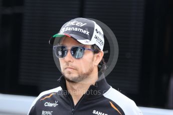 World © Octane Photographic Ltd. Sahara Force India VJM09 - Sergio Perez. Sunday 15th May 2016, F1 Spanish GP Paddock, Circuit de Barcelona Catalunya, Spain. Digital Ref :