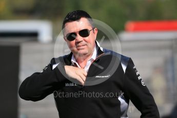 World © Octane Photographic Ltd. McLaren Honda - Eric Boullier. Sunday 15th May 2016, F1 Spanish GP - Paddock, Circuit de Barcelona Catalunya, Spain. Digital Ref : 1549LB1D7569