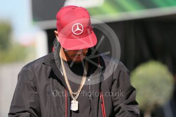 World © Octane Photographic Ltd. Mercedes AMG Petronas - Lewis Hamilton. Sunday 15th May 2016, F1 Spanish GP - Paddock, Circuit de Barcelona Catalunya, Spain. Digital Ref : 1549LB1D7593