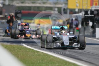 World © Octane Photographic Ltd. Mercedes AMG Petronas W07 Hybrid – Lewis Hamilton exits the pits. Sunday 15th May 2016, F1 Spanish GP Race, Circuit de Barcelona Catalunya, Spain. Digital Ref :