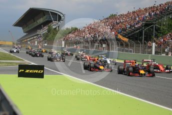 World © Octane Photographic Ltd. Red Bull Racing RB12 – Daniel Ricciardo and Max Verstappen. Sunday 15th May 2016, F1 Spanish GP Race, Circuit de Barcelona Catalunya, Spain. Digital Ref :