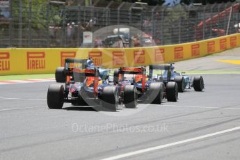 World © Octane Photographic Ltd. Mercedes AMG Petronas W07 Hybrid – Nico Rosberg and Lewis Hamilton lead the 2 Red Bulls into turn 1. Sunday 15th May 2016, F1 Spanish GP Race, Circuit de Barcelona Catalunya, Spain. Digital Ref :