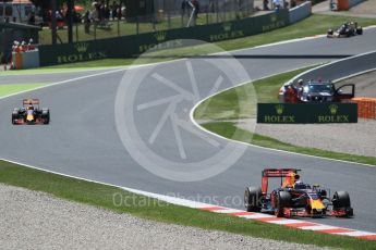 World © Octane Photographic Ltd. Red Bull Racing RB12 – Daniel Ricciardo and Max Verstappen. Sunday 15th May 2016, F1 Spanish GP Race, Circuit de Barcelona Catalunya, Spain. Digital Ref :