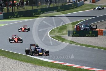 World © Octane Photographic Ltd. Scuderia Toro Rosso STR11 – Carlos Sainz leads the 2 Ferraris. Sunday 15th May 2016, F1 Spanish GP Race, Circuit de Barcelona Catalunya, Spain. Digital Ref :