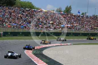 World © Octane Photographic Ltd. The pack in turn 8. Sunday 15th May 2016, F1 Spanish GP Race, Circuit de Barcelona Catalunya, Spain. Digital Ref :