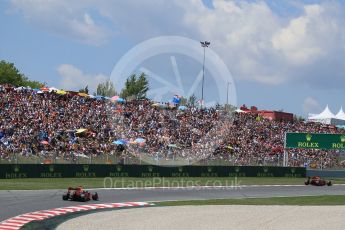 World © Octane Photographic Ltd. Red Bull Racing RB12 – Daniel Ricciardo and Max Verstappen in turn 8. Sunday 15th May 2016, F1 Spanish GP Race, Circuit de Barcelona Catalunya, Spain. Digital Ref :