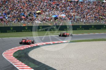 World © Octane Photographic Ltd. Scuderia Ferrari SF16-H – Sebastian Vettel and Kimi Raikkonen in turn 8. Sunday 15th May 2016, F1 Spanish GP Race, Circuit de Barcelona Catalunya, Spain. Digital Ref :