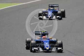 World © Octane Photographic Ltd. Sauber F1 Team C35 – Felipe Nasr and Marcus Ericsson. Sunday 15th May 2016, F1 Spanish GP Race, Circuit de Barcelona Catalunya, Spain. Digital Ref :