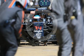 World © Octane Photographic Ltd. McLaren Honda MP4-31 – Fernando Alonso pitstop. Sunday 15th May 2016, F1 Spanish GP Race, Circuit de Barcelona Catalunya, Spain. Digital Ref :