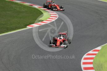 World © Octane Photographic Ltd. Scuderia Ferrari SF16-H – Sebastian Vettel and Kimi Raikkonen. Sunday 15th May 2016, F1 Spanish GP Race, Circuit de Barcelona Catalunya, Spain. Digital Ref :