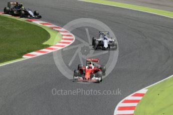 World © Octane Photographic Ltd. Scuderia Ferrari SF16-H – Kimi Raikkonen and Williams Martini Racing, Williams Mercedes FW38 – Valtteri Bottas. Sunday 15th May 2016, F1 Spanish GP Race, Circuit de Barcelona Catalunya, Spain. Digital Ref :