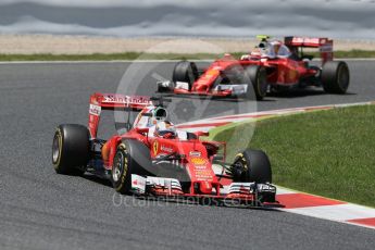 World © Octane Photographic Ltd. Scuderia Ferrari SF16-H – Sebastian Vettel and Kimi Raikkonen. Sunday 15th May 2016, F1 Spanish GP Race, Circuit de Barcelona Catalunya, Spain. Digital Ref :