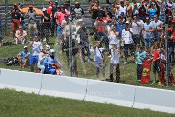 World © Octane Photographic Ltd. Lewis Hamilton and the fans at turn 5. Sunday 15th May 2016, F1 Spanish GP Race, Circuit de Barcelona Catalunya, Spain. Digital Ref :