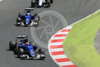 World © Octane Photographic Ltd. Sauber F1 Team C35 – Felipe Nasr and Marcus Ericsson. Sunday 15th May 2016, F1 Spanish GP Race, Circuit de Barcelona Catalunya, Spain. Digital Ref :