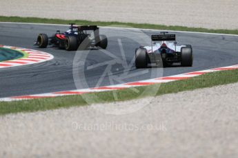 World © Octane Photographic Ltd. McLaren Honda MP4-31 – Fernando Alonso and Haas F1 Team VF-16 – Romain Grosjean. Sunday 15th May 2016, F1 Spanish GP Race, Circuit de Barcelona Catalunya, Spain. Digital Ref :