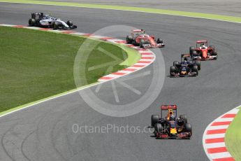 World © Octane Photographic Ltd. Red Bulls and Torro Rosso lead Ferrari . Sunday 15th May 2016, F1 Spanish GP Race, Circuit de Barcelona Catalunya, Spain. Digital Ref :