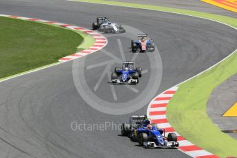 World © Octane Photographic Ltd. Sauber F1 Team C35 – Felipe Nasr and Marcus Ericsson. Sunday 15th May 2016, F1 Spanish GP Race, Circuit de Barcelona Catalunya, Spain. Digital Ref :