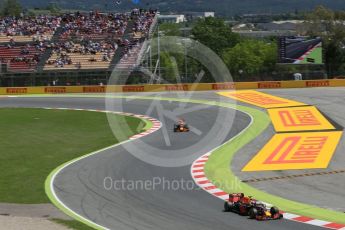 World © Octane Photographic Ltd. Red Bull Racing RB12 – Daniel Ricciardo and Max Verstappen. Sunday 15th May 2016, F1 Spanish GP Race, Circuit de Barcelona Catalunya, Spain. Digital Ref :