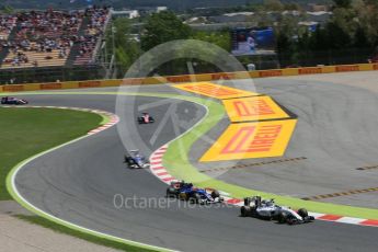 World © Octane Photographic Ltd. Williams Martini Racing, Williams Mercedes FW38 – Felipe Massa leads the Saubers. Sunday 15th May 2016, F1 Spanish GP Race, Circuit de Barcelona Catalunya, Spain. Digital Ref :