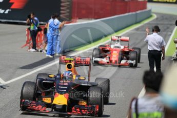 World © Octane Photographic Ltd. Red Bull Racing RB12 – Max Verstappen. Sunday 15th May 2016, F1 Spanish GP Parc Ferme, Circuit de Barcelona Catalunya, Spain. Digital Ref :