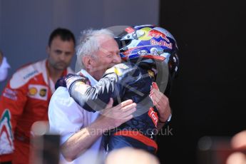 World © Octane Photographic Ltd. Red Bull Racing RB12 – Max Verstappen and Dr.Helmut Marko. Sunday 15th May 2016, F1 Spanish GP Parc Ferme, Circuit de Barcelona Catalunya, Spain. Digital Ref :