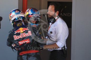 World © Octane Photographic Ltd. Red Bull Racing RB12 – Max Verstappen and Daniel Ricciardo. Sunday 15th May 2016, F1 Spanish GP Parc Ferme, Circuit de Barcelona Catalunya, Spain. Digital Ref :