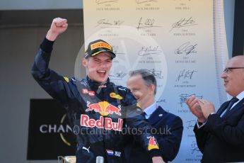 World © Octane Photographic Ltd. Red Bull Racing RB12 – Max Verstappen. Sunday 15th May 2016, F1 Spanish GP Podium, Circuit de Barcelona Catalunya, Spain. Digital Ref :