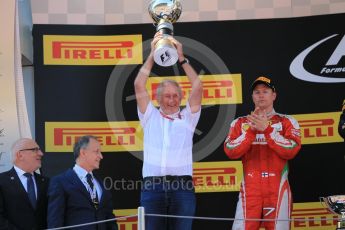 World © Octane Photographic Ltd. Red Bull Racing RB12 – Dr.Helmut Marko and Scuderia Ferrari - Sebastian Vettel (3rd). Sunday 15th May 2016, F1 Spanish GP Podium, Circuit de Barcelona Catalunya, Spain. Digital Ref :