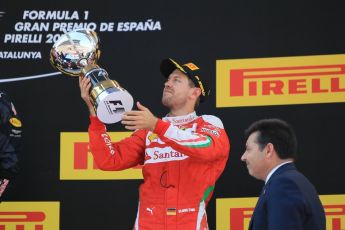 World © Octane Photographic Ltd. Scuderia Ferrari SF16-H – Sebastian Vettel. Sunday 15th May 2016, F1 Spanish GP Podium, Circuit de Barcelona Catalunya, Spain. Digital Ref :