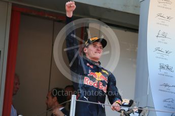 World © Octane Photographic Ltd. Red Bull Racing RB12 – Max Verstappen. Sunday 15th May 2016, F1 Spanish GP Podium, Circuit de Barcelona Catalunya, Spain. Digital Ref :