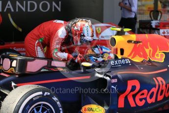 World © Octane Photographic Ltd. Red Bull Racing RB12 – Max Verstappen and Sebastian Vettel. Sunday 15th May 2016, F1 Spanish GP Parc Ferme, Circuit de Barcelona Catalunya, Spain. Digital Ref :