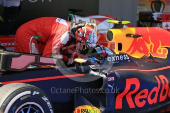 World © Octane Photographic Ltd. Red Bull Racing RB12 – Max Verstappen and Sebastian Vettel. Sunday 15th May 2016, F1 Spanish GP Parc Ferme, Circuit de Barcelona Catalunya, Spain. Digital Ref :