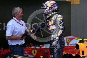 World © Octane Photographic Ltd. Red Bull Racing RB12 – Max Verstappen and Dr.Helmut Marko. Sunday 15th May 2016, F1 Spanish GP Parc Ferme, Circuit de Barcelona Catalunya, Spain. Digital Ref :