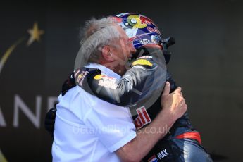 World © Octane Photographic Ltd. Red Bull Racing RB12 – Max Verstappen and Dr.Helmut Marko. Sunday 15th May 2016, F1 Spanish GP Parc Ferme, Circuit de Barcelona Catalunya, Spain. Digital Ref :