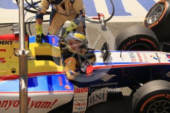 World © Octane Photographic Ltd. Trident - GP2/11 –Philo Paz Armand retires. Sunday 15th May 2016, GP2 Race 2, Circuit de Barcelona Catalunya, Spain. Digital Ref : 1551CB1D0970