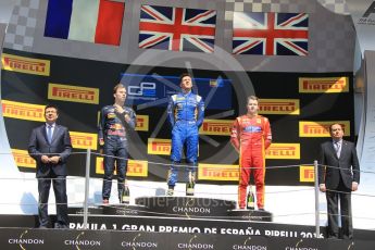 World © Octane Photographic Ltd. DAMS – Alex Lynn (1st), Prema Racing Pierre Gasly (2nd) and Racing Engineering – Jordan King (3rd). Sunday 15th May 2016, GP2 Race 2, Circuit de Barcelona Catalunya, Spain. Digital Ref :1551CB1D1067