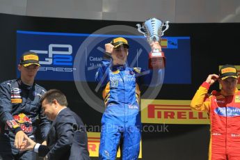 World © Octane Photographic Ltd. DAMS – Alex Lynn (1st), Prema Racing Pierre Gasly (2nd) and Racing Engineering – Jordan King (3rd). Sunday 15th May 2016, GP2 Race 2, Circuit de Barcelona Catalunya, Spain. Digital Ref :1551CB1D1113