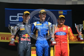 World © Octane Photographic Ltd. DAMS – Alex Lynn (1st), Prema Racing Pierre Gasly (2nd) and Racing Engineering – Jordan King (3rd). Sunday 15th May 2016, GP2 Race 2, Circuit de Barcelona Catalunya, Spain. Digital Ref :1551CB1D1159