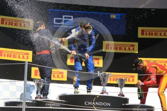 World © Octane Photographic Ltd. DAMS – Alex Lynn (1st), Prema Racing Pierre Gasly (2nd) and Racing Engineering – Jordan King (3rd). Sunday 15th May 2016, GP2 Race 2, Circuit de Barcelona Catalunya, Spain. Digital Ref :1551CB1D1170