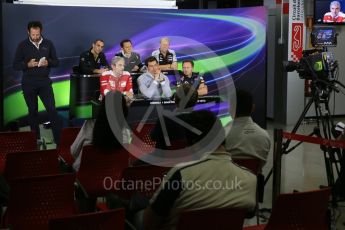 World © Octane Photographic Ltd. F1 Spanish GP FIA Team Personnel Press Conference, Circuit de Barcelona Catalunya, Spain, Friday 13th May 2016. Cyril Abiteboul (Renault), Maurzio Arrivabene (Ferrari), Robert Fernley (Force India), Yusuke Hasegawa (Honda), Christian Horner (Red Bull), Toto Wolff (Mercedes). Digital Ref : 1542LB5D3740