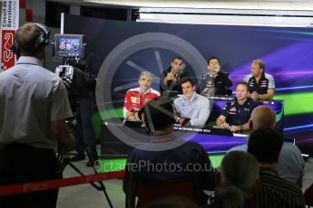 World © Octane Photographic Ltd. F1 Spanish GP FIA Team Personnel Press Conference, Circuit de Barcelona Catalunya, Spain, Friday 13th May 2016. Cyril Abiteboul (Renault), Maurzio Arrivabene (Ferrari), Robert Fernley (Force India), Yusuke Hasegawa (Honda), Christian Horner (Red Bull), Toto Wolff (Mercedes). Digital Ref : 1542LB5D3752