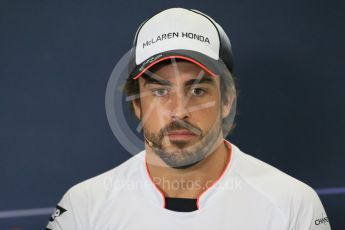 World © Octane Photographic Ltd. F1 Spanish GP FIA Press Conference, Circuit de Barcelona Catalunya, Spain, Thursday 12th May 2016. McLaren Honda MP4-31 – Fernando Alonso. Digital Ref : 1534LB1D3450