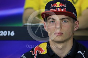 World © Octane Photographic Ltd. F1 Spanish GP FIA Press Conference, Circuit de Barcelona Catalunya, Spain, Thursday 12th May 2016. Red Bull Racing RB12 – Max Verstappen. Digital Ref : 1534LB1D3511