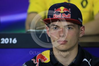 World © Octane Photographic Ltd. F1 Spanish GP FIA Press Conference, Circuit de Barcelona Catalunya, Spain, Thursday 12th May 2016. Red Bull Racing RB12 – Max Verstappen. Digital Ref : 1534LB1D3534