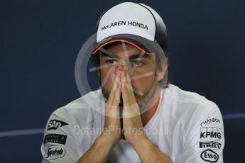 World © Octane Photographic Ltd. F1 Spanish GP FIA Press Conference, Circuit de Barcelona Catalunya, Spain, Thursday 12th May 2016. McLaren Honda MP4-31 – Fernando Alonso. Digital Ref : 1534LB1D3597