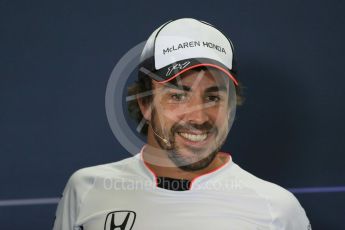 World © Octane Photographic Ltd. F1 Spanish GP FIA Press Conference, Circuit de Barcelona Catalunya, Spain, Thursday 12th May 2016. McLaren Honda MP4-31 – Fernando Alonso. Digital Ref : 1534LB1D3628