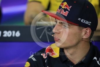 World © Octane Photographic Ltd. F1 Spanish GP FIA Press Conference, Circuit de Barcelona Catalunya, Spain, Thursday 12th May 2016. Red Bull Racing RB12 – Max Verstappen. Digital Ref : 1534LB1D3654