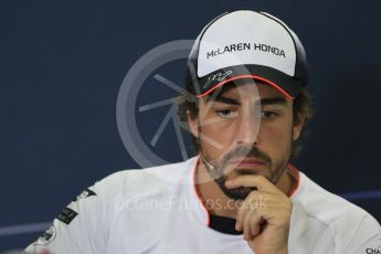 World © Octane Photographic Ltd. F1 Spanish GP FIA Press Conference, Circuit de Barcelona Catalunya, Spain, Thursday 12th May 2016. McLaren Honda MP4-31 – Fernando Alonso. Digital Ref : 1534LB1D3659