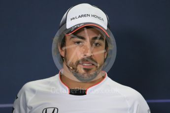 World © Octane Photographic Ltd. F1 Spanish GP FIA Press Conference, Circuit de Barcelona Catalunya, Spain, Thursday 12th May 2016. McLaren Honda MP4-31 – Fernando Alonso. Digital Ref : 1534LB1D3729